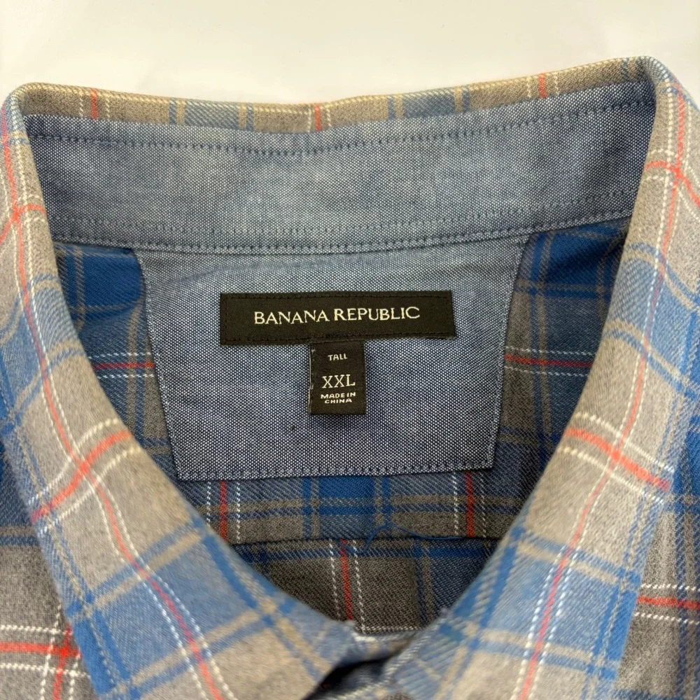 Banana Republic Tall XXL Plaid Flannel Button Down Shirt Men
